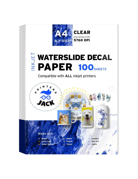 Papel de Calcomanías de Deslizamiento de Agua Printers Jack A4 100 Hojas