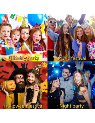 Kit de Tatuajes Temporales de Brillo Wxfhtda - 24 Colores, 187 Plantillas