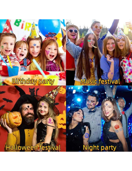 Kit de Tatuajes Temporales de Brillo Wxfhtda - 24 Colores, 187 Plantillas