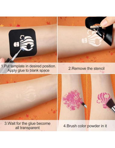 Kit de Tatuajes Temporales de Brillo Wxfhtda - 24 Colores, 187 Plantillas