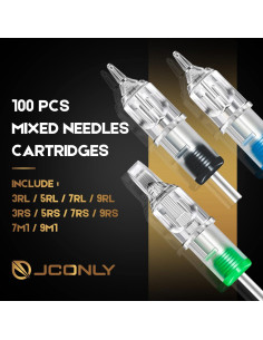 100 Agujas de Cartucho para Tatuaje Jconly Mezcladas 3RL 5RL 7RL 9RL 2