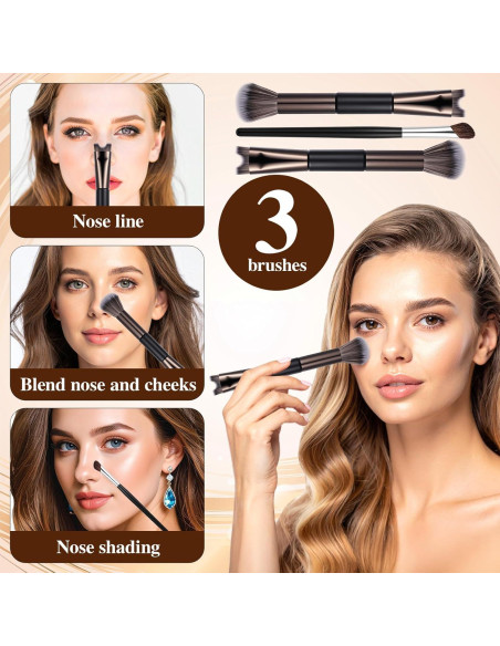 Set de 3 Pinceles de Contorno de Nariz YBEATY 2-en-1