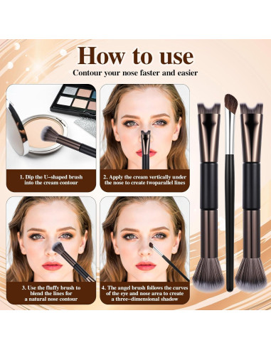 Set de 3 Pinceles de Contorno de Nariz YBEATY 2-en-1
