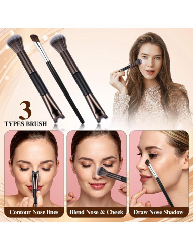 Set de 3 Pinceles de Contorno de Nariz YBEATY 2-en-1