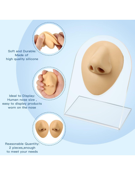 2 Piezas Nariz de Silicona Realista con Soporte Acrílico