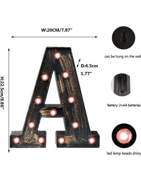 Letra Iluminada OYCBUZO A Vintage Industrial 22.6 cm