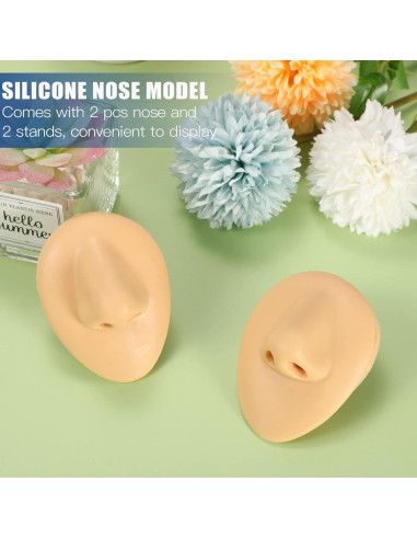 2 Piezas Nariz de Silicona Realista con Soporte Acrílico
