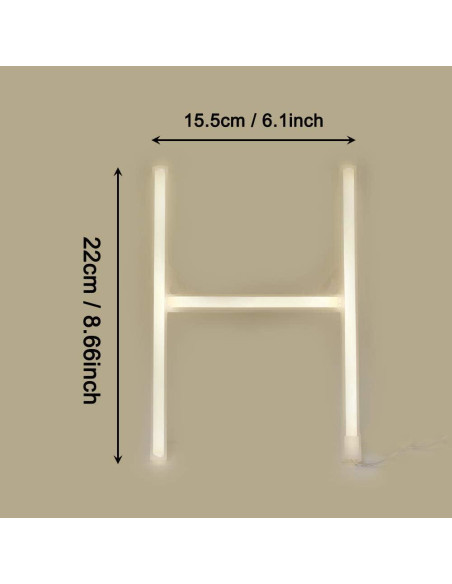 Luz de Neón LED Letras H Blanca Cálida Decoración Pared