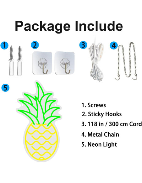 Luz de Neón Piña LED AYwYyjCh 39.9 x 22.1 cm Regulable