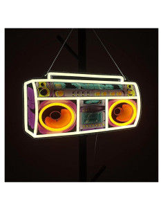 Cartel de Neón ASIUXIRS Grabadora de Cinta 38.1x21.6 cm Morado