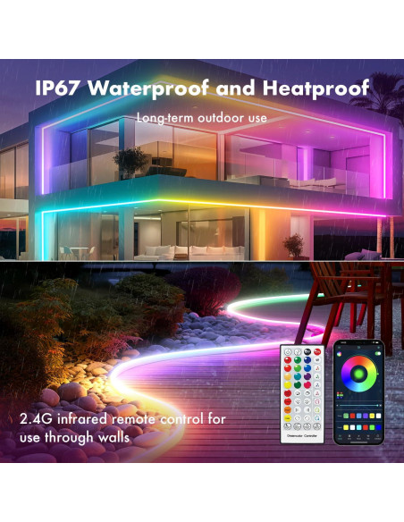 Tira LED de Neón 5m HRDJ, IP67, Control Remoto, Sincronización Música