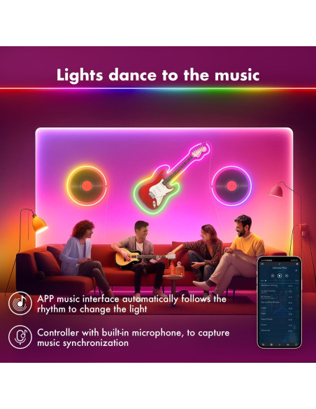 Tira LED de Neón 5m HRDJ, IP67, Control Remoto, Sincronización Música