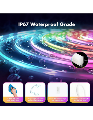 Tira LED de Neón 5m HRDJ, IP67, Control Remoto, Sincronización Música