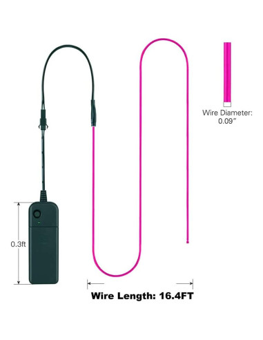Cable EL Neón Rosa 5m MaxLax - Tira de Luz Portátil LED
