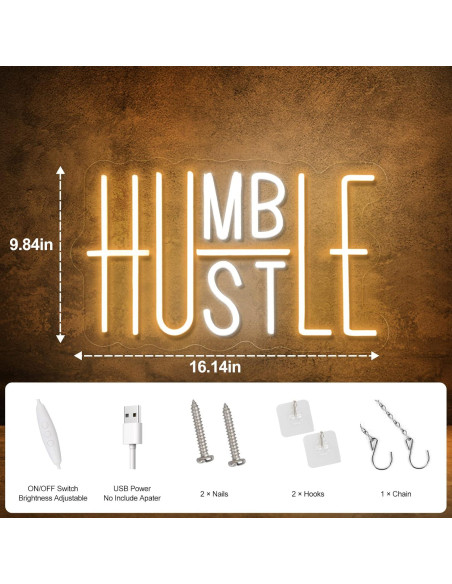 Luz de Neón Hustle LED Amarillo y Blanco 25x41 cm USB