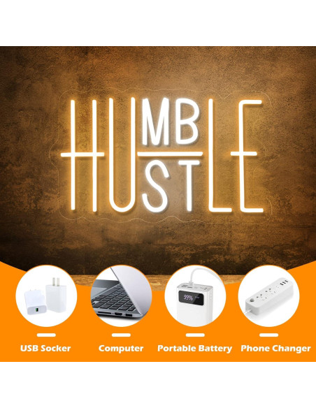 Luz de Neón Hustle LED Amarillo y Blanco 25x41 cm USB