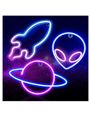 Carteles de Neón LED Sofunii 3PCS Espacio Alienígena Cohete