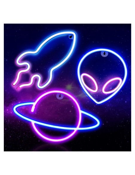 Carteles de Neón LED Sofunii 3PCS Espacio Alienígena Cohete