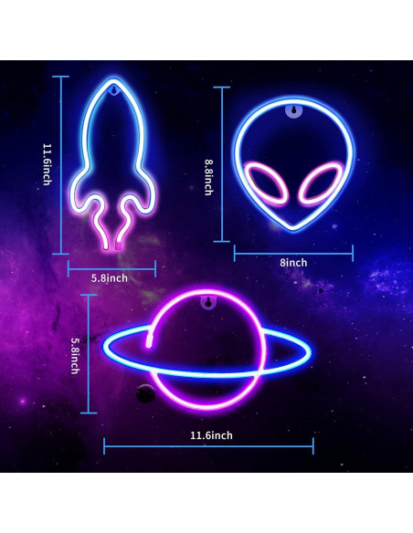 Carteles de Neón LED Sofunii 3PCS Espacio Alienígena Cohete