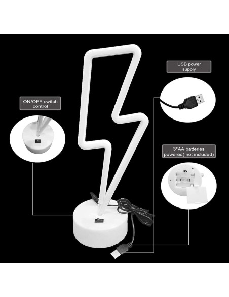 Luz LED Neon Rayo Rosa VIFULIN con Base USB/Batería