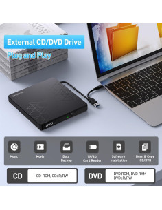 Unidad DVD Externa ORIGBELIE USB 3.0 Tipo C 6 en 1 2