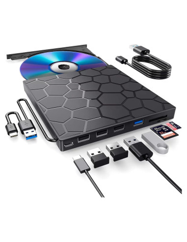 Unidad Externa de CD/DVD BPAKDU 8 en 1 USB 3.0 Negra
