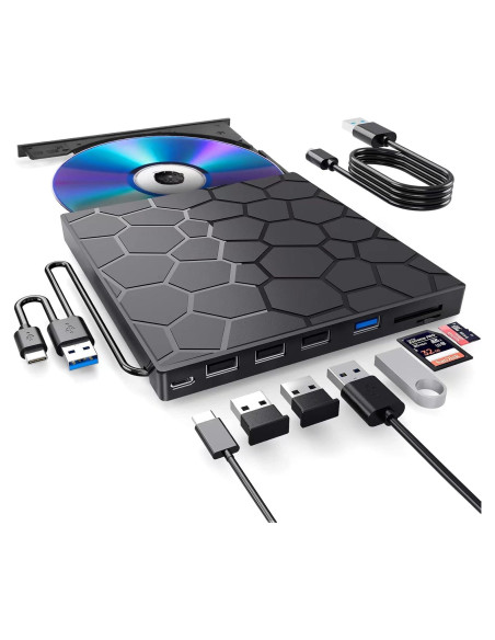 Unidad Externa de CD/DVD BPAKDU 8 en 1 USB 3.0 Negra