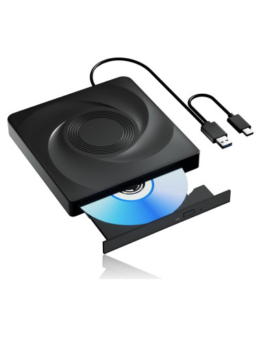 Unidad Externa de CD/DVD Wbacon USB 3.0 Negra 331.7g