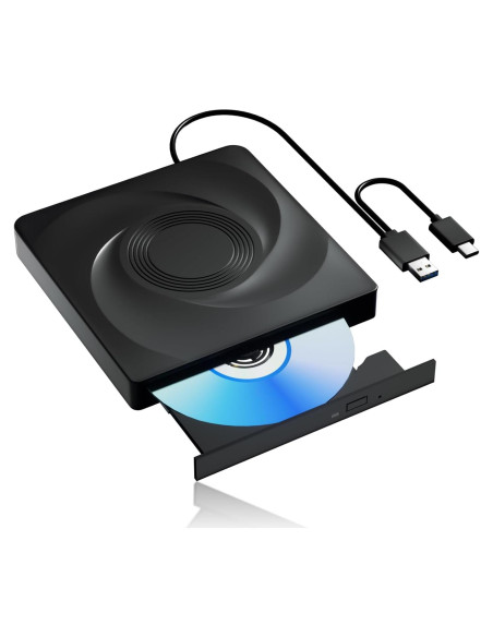 Unidad Externa de CD/DVD Wbacon USB 3.0 Negra 331.7g