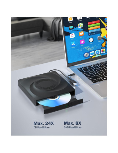 Unidad Externa de CD/DVD Wbacon USB 3.0 Negra 331.7g