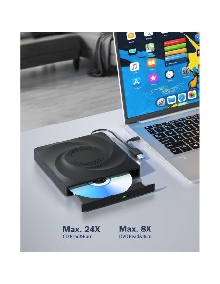 Unidad Externa de CD/DVD Wbacon USB 3.0 Negra 331.7g