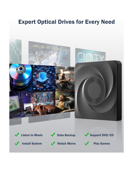 Unidad Externa de CD/DVD Wbacon USB 3.0 Negra 331.7g