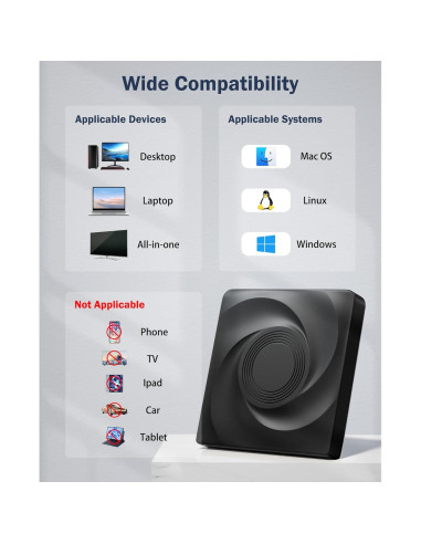 Unidad Externa de CD/DVD Wbacon USB 3.0 Negra 331.7g