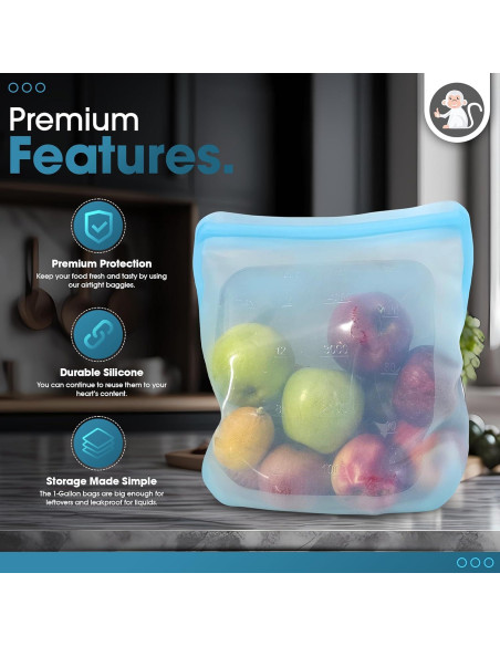 Bolsa de Silicona Reutilizable Mono Albino 3.78L Azul