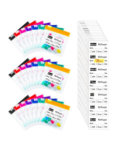 Organizador de Pastillas de Viaje NC - 21 Bolsas Reutilizables con 98 Etiquetas, Sello de Silicona, 7 Colores