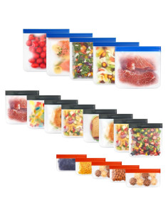 Paquete de 18 Bolsas de Almacenamiento Reutilizables PEVA