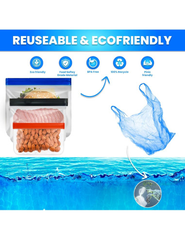 Paquete de 18 Bolsas de Almacenamiento Reutilizables PEVA