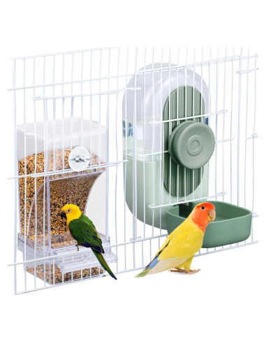 Conjunto Comedero y Dispensador de Agua Verde para Aves
