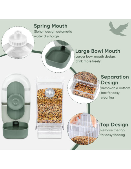Conjunto Comedero y Dispensador de Agua Verde para Aves