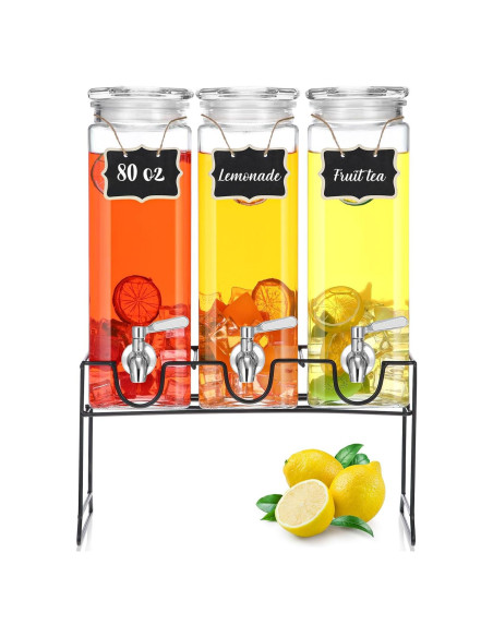 Paquete de 3 dispensadores de vidrio RimCereal 2.37L con grifo