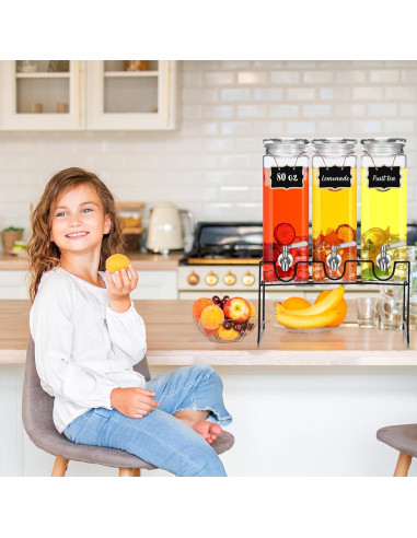 Paquete de 3 dispensadores de vidrio RimCereal 2.37L con grifo