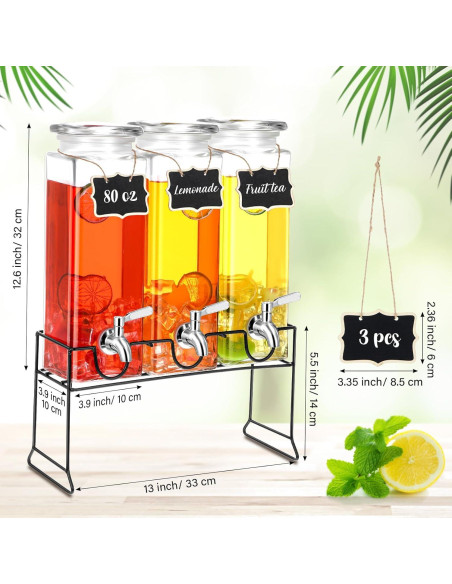 Paquete de 3 dispensadores de vidrio RimCereal 2.37L con grifo