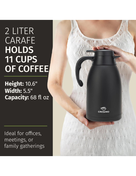 Jarra Térmica Cresimo 2L Acero Inoxidable Negra - Calor 12h Frío 36h