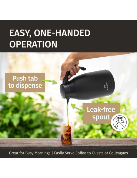 Jarra Térmica Cresimo 2L Acero Inoxidable Negra - Calor 12h Frío 36h