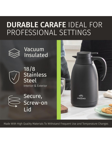 Jarra Térmica Cresimo 2L Acero Inoxidable Negra - Calor 12h Frío 36h