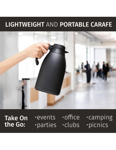 Jarra Térmica Cresimo 2L Acero Inoxidable Negra - Calor 12h Frío 36h