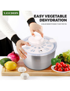 Rotador de Ensalada XAYCDEHN Acero Inoxidable 5 Cuartos 2