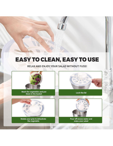 Rotador de Ensalada XAYCDEHN Acero Inoxidable 5 Cuartos