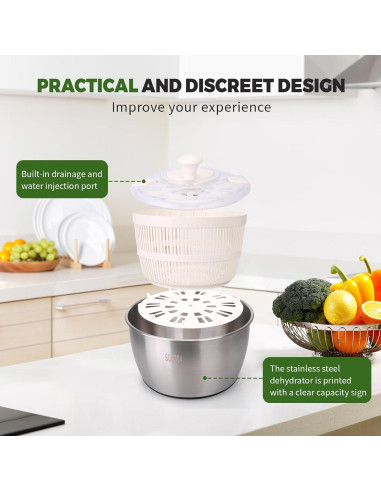 Rotador de Ensalada XAYCDEHN Acero Inoxidable 5 Cuartos