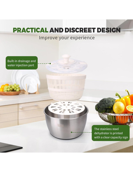 Rotador de Ensalada XAYCDEHN Acero Inoxidable 5 Cuartos